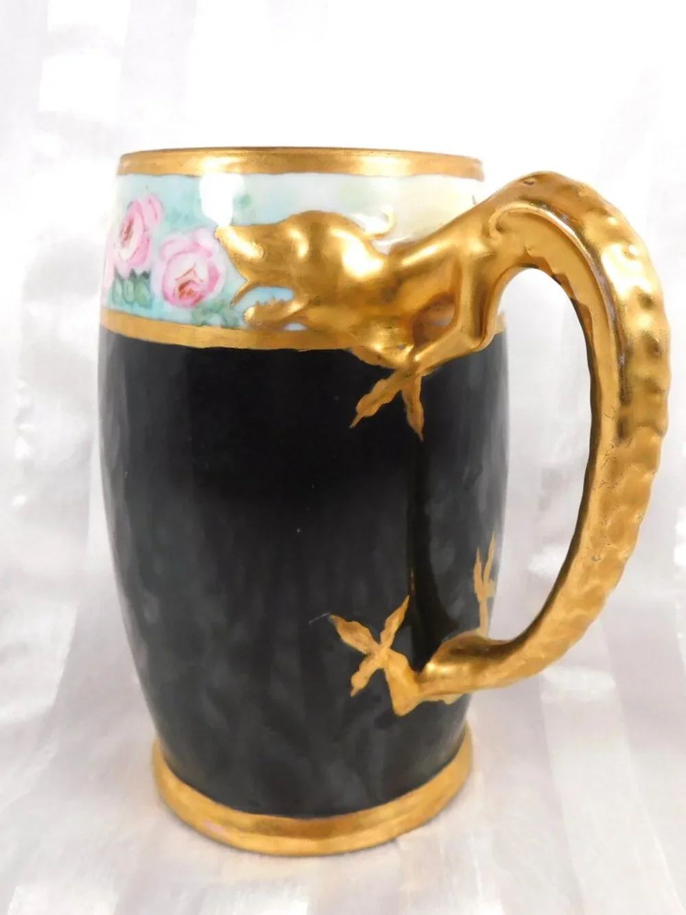 Signed Floral Mug with Dragon Handle # 26286
